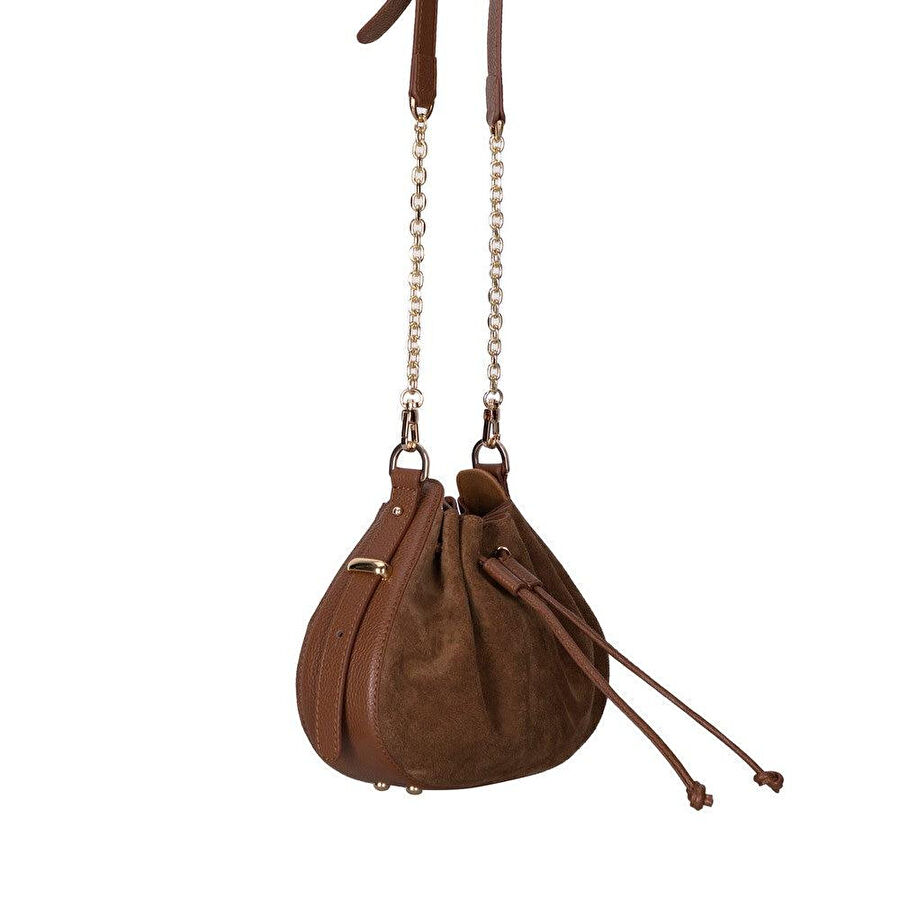 Bloominbag Haze Soft Süet Taba Büzgülü Kadın Omuz Çantası – Sahara Tan Drawstring Bag