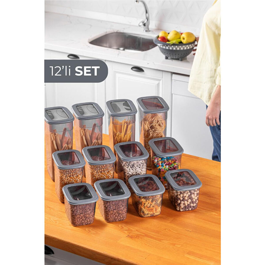 Vienev 12li Set Poli Şeffaf Kapaklı Uzun Dikdörtgen Saklama Kabı 4x(1,3 Litre, 2 Litre, 3,2 Litre)