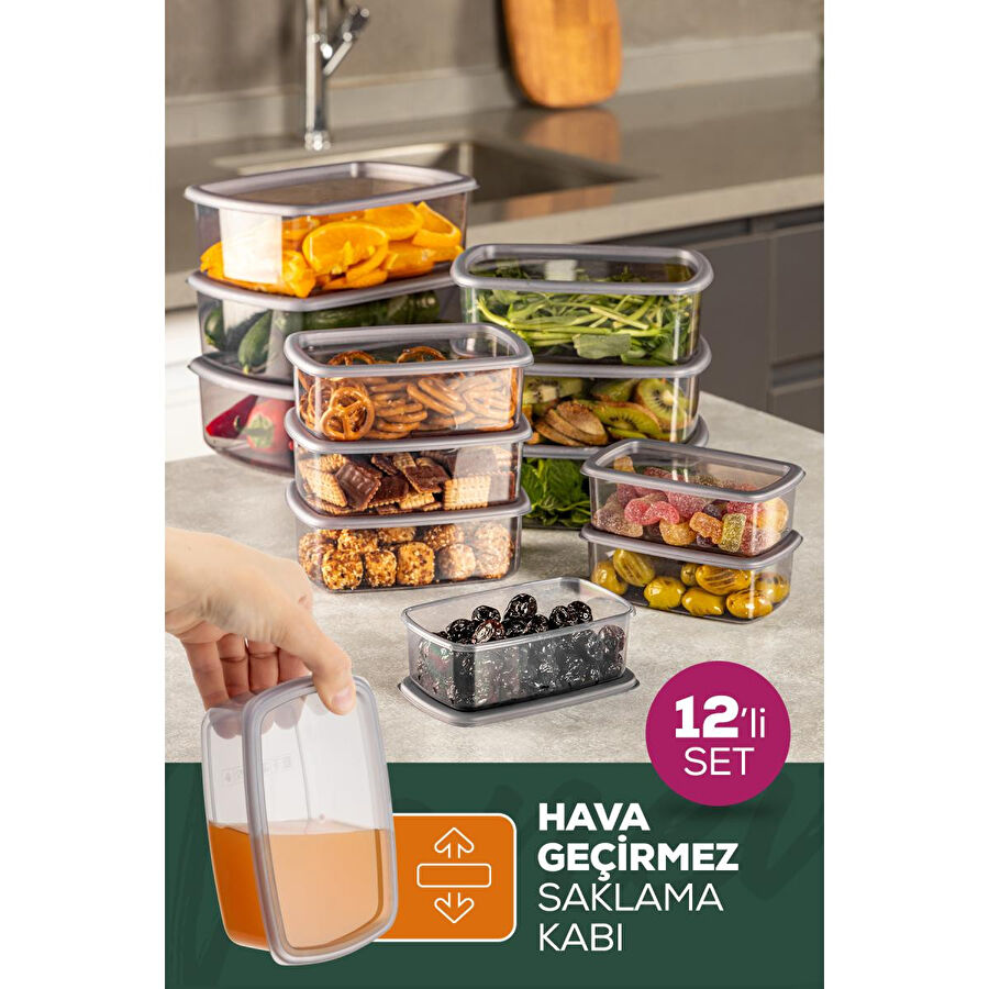 Vienev 12'li Hava Geçirmez Saklama Kabı Seti Antrasit 3x(250-500-750-1200 Ml)
