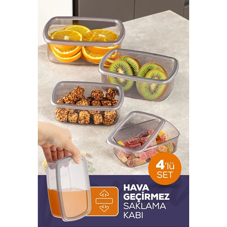 Vienev 4'lü Hava Geçirmez Saklama Kabı Seti Antrasit 1x(250-500-750-1200 Ml)
