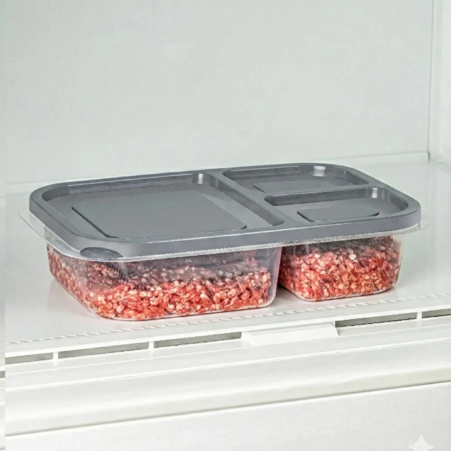 Vienev 3 Bölmeli Dikdörtgen Saklama Kabı 1,15 Litre Antrasit