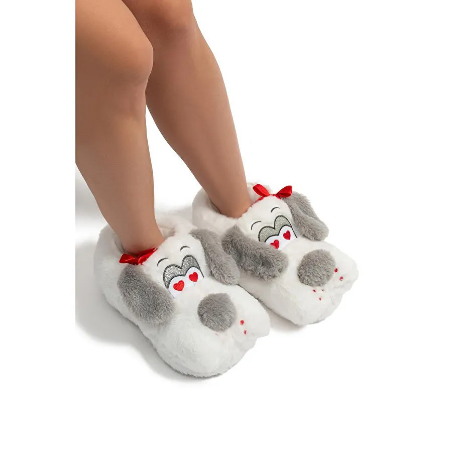 Twigy Ani Kadın Hayvanlı Panduf Beyaz-gri 36/41