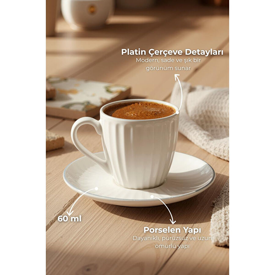 Bambum Karizma 6 Kişilik Kahve Fincan Takımı Platin