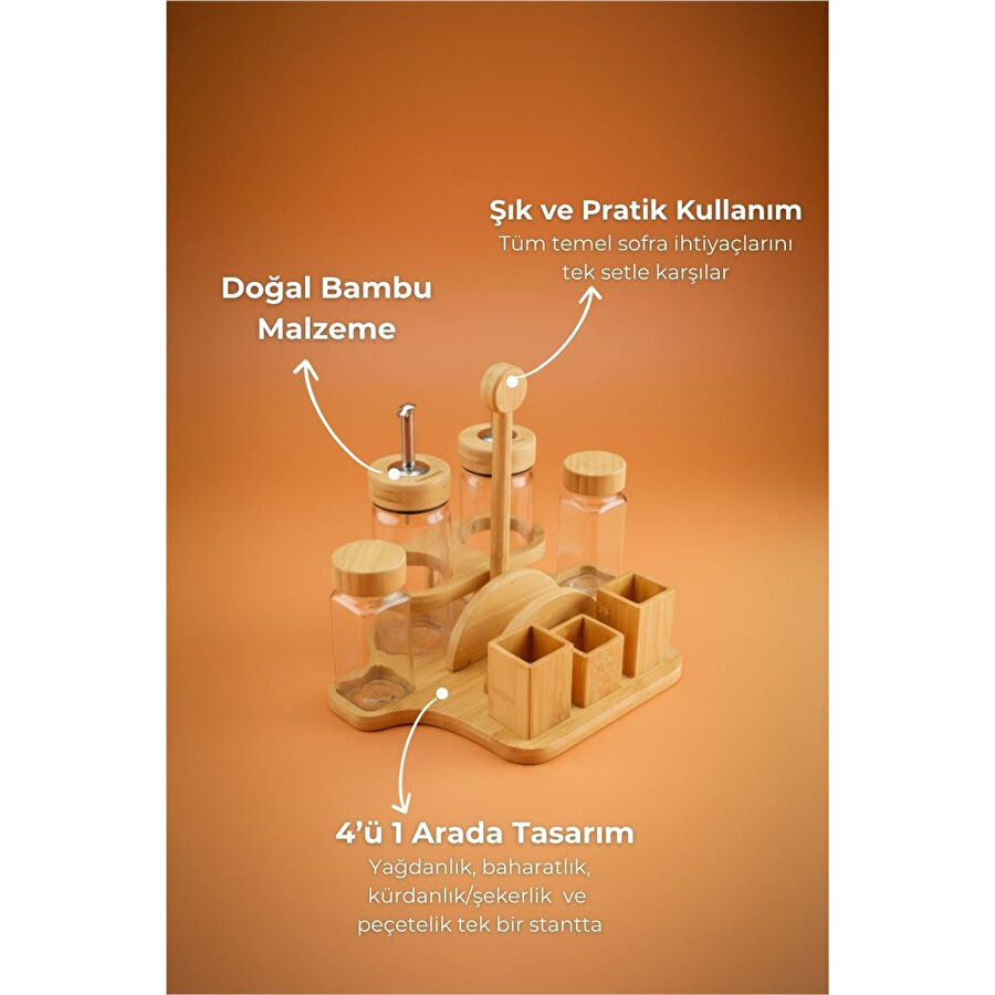 Bambum Mima Peçetelik Ve Baharatlıklı 2'li Yağdanlık Seti Küçük