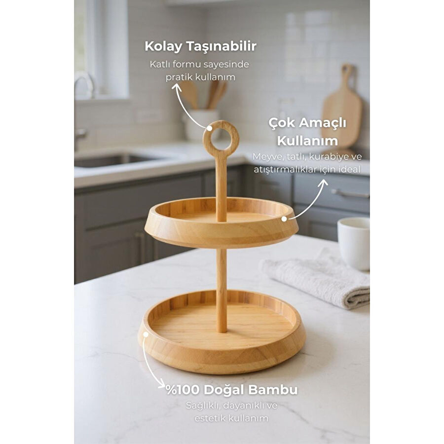 Bambum Macaron 2 Katlı Sunum Yuvarlak