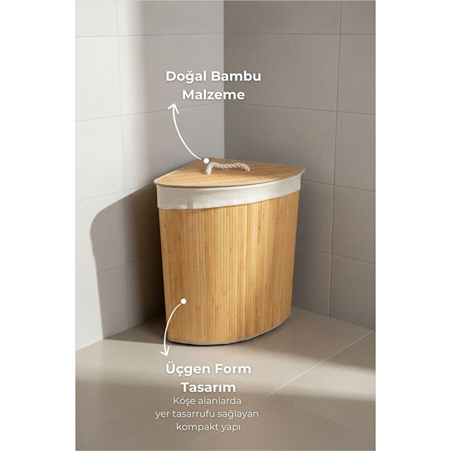 Bambum Linen Çamaşır Sepeti Üçgen