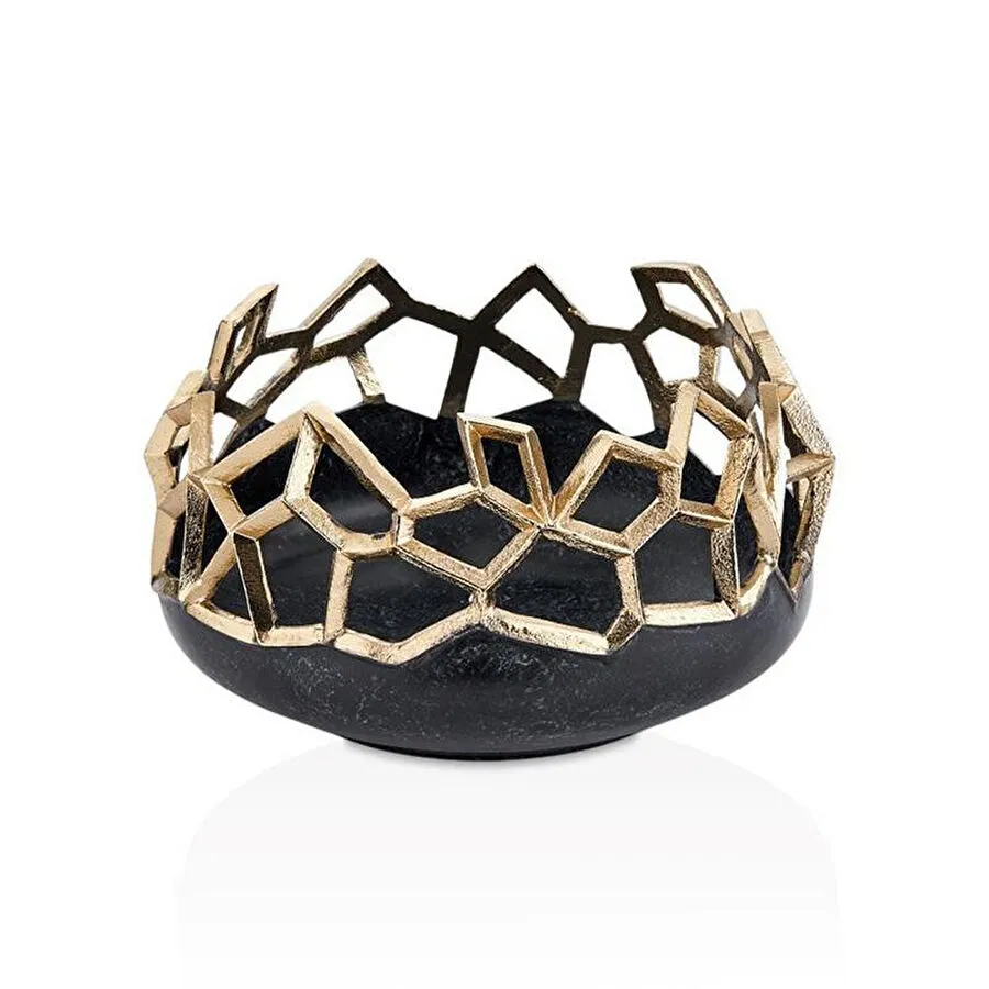 Cornella Pillar Antik Gold Siyah Metal Meyvelik Ağız:22 Cm X Boy:13 Cm