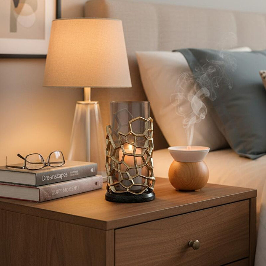 Cornella Pillar Antik Gold Gri Ombreli Cam Mumluk