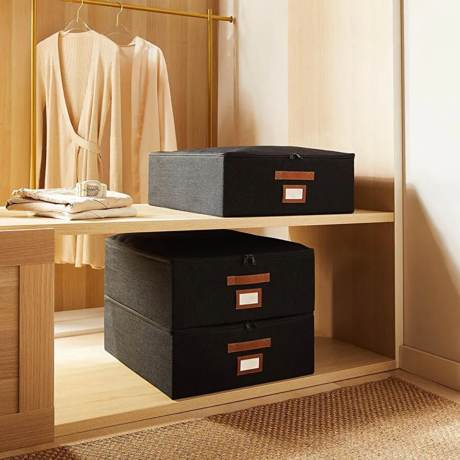 Ocean Home Textile 3'lü Siyah Renk Jüt Destekli Kutu Hurç Set 45 X 55 X 18 Cm