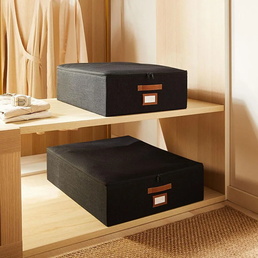 Ocean Home Textile 2'li Siyah Renk Jüt Destekli Kutu Hurç Set 45 X 55 X 18 + 55 X 70 X 18 Cm