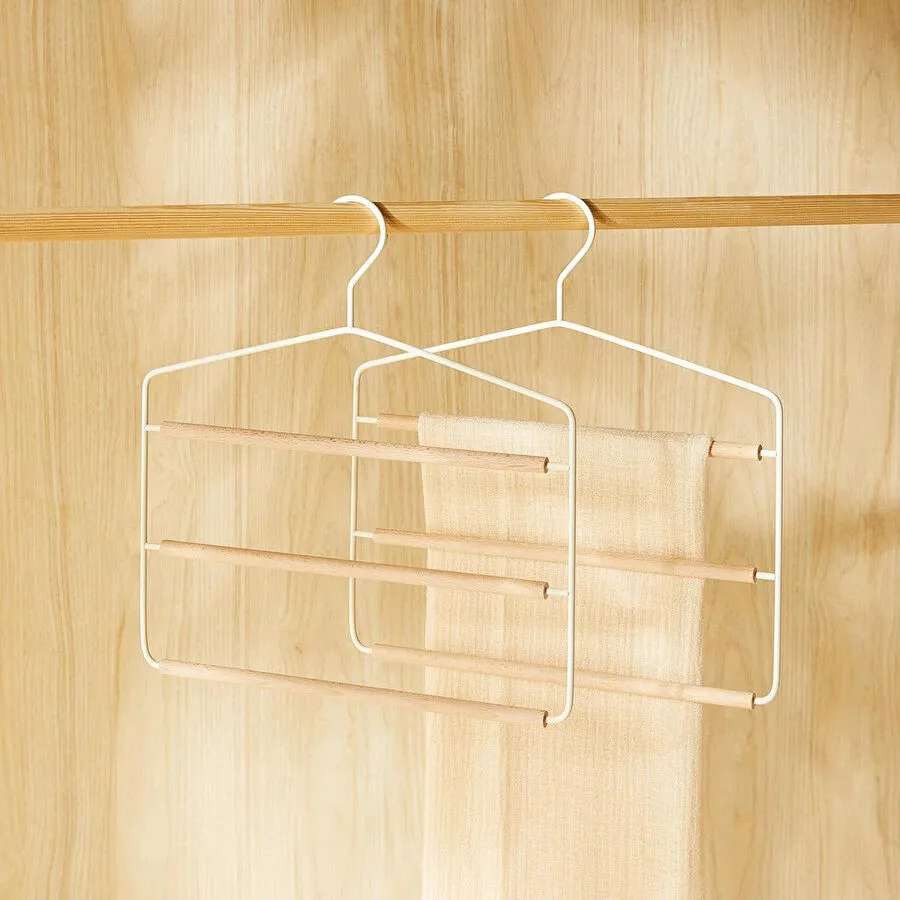 Ocean Home Textile 2'li 3 Katlı Ahşap Destekli Mat Beyaz Renk Metal Giysi Askısı 32 X 36.5 X 0.47 Cm