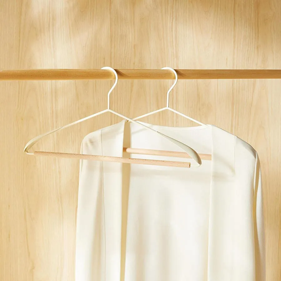 Ocean Home Textile 2'li Ahşap Destekli Omuz Formlu Mat Beyaz Renk Metal Giysi Askısı 21.5 X 42 X 0.5 Cm