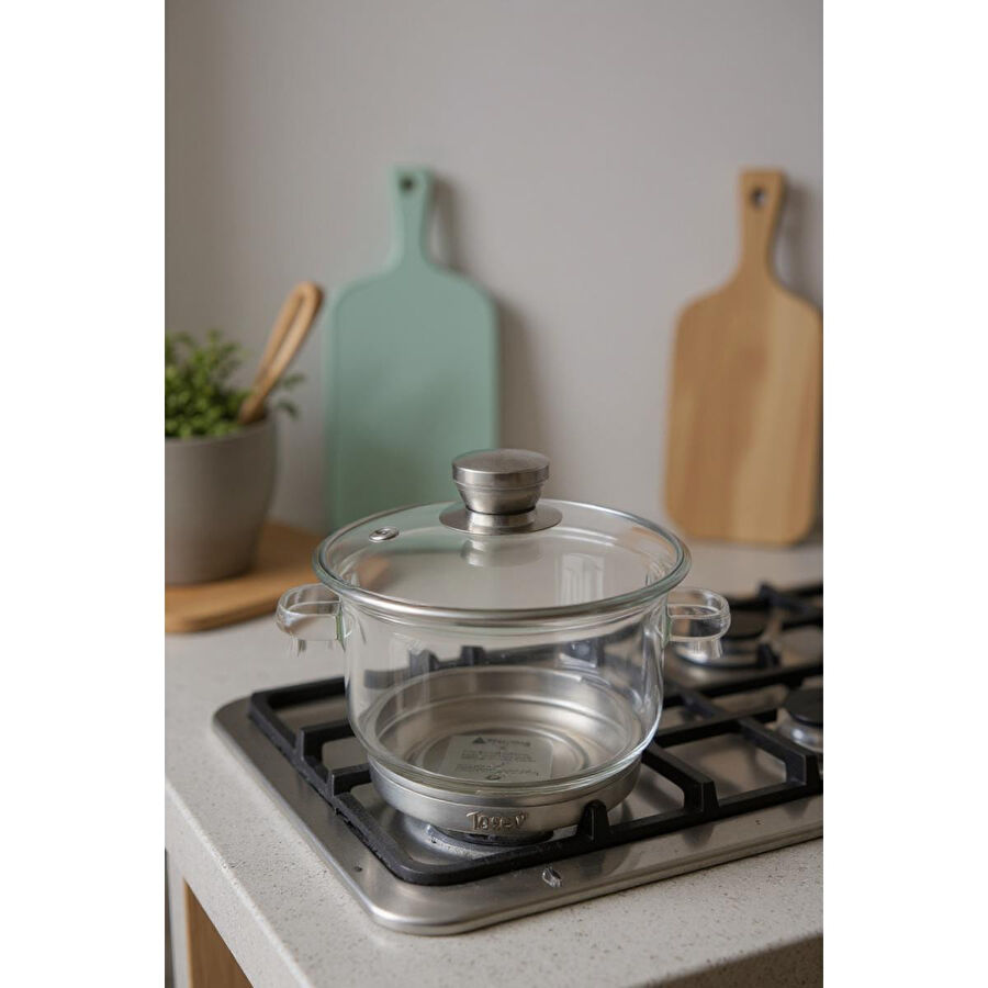 Bambum Baron Çelik İndüksiyon Tabanlı Cam Tencere 1200ml