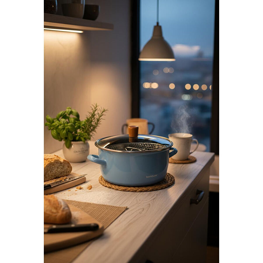 Bambum Nostalji Kızartma Tenceresi Mavi 22 Cm