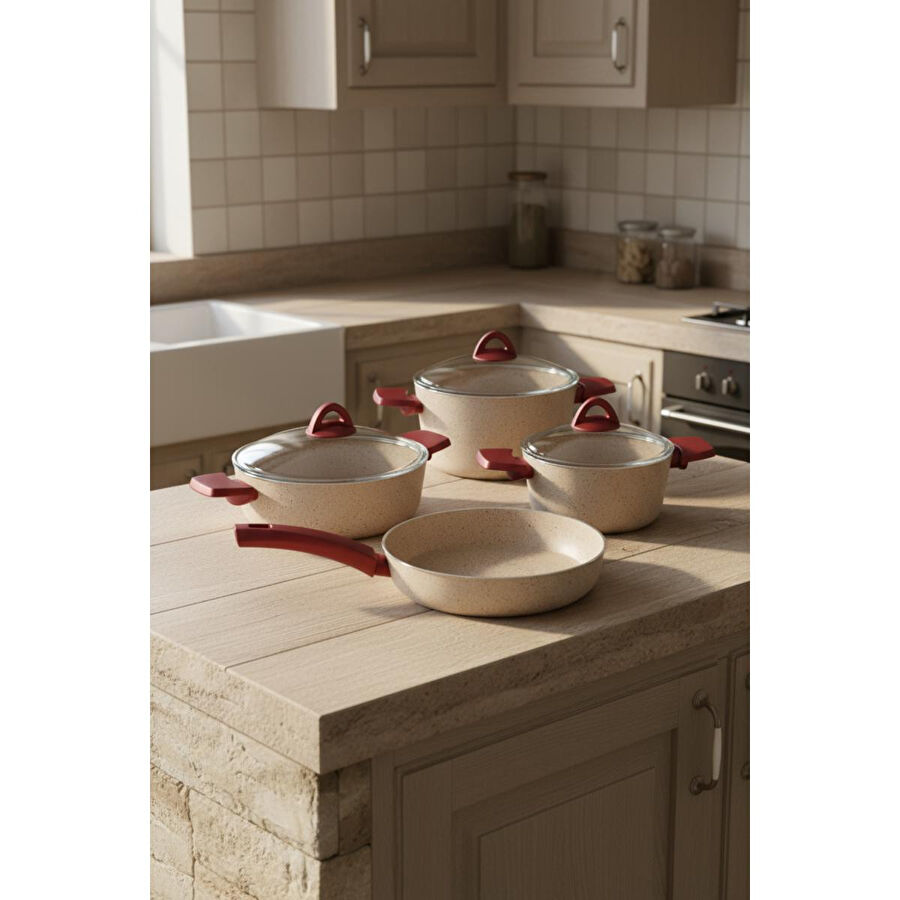 Bambum Pluto 7 Parça Granit Tencere Seti Krem