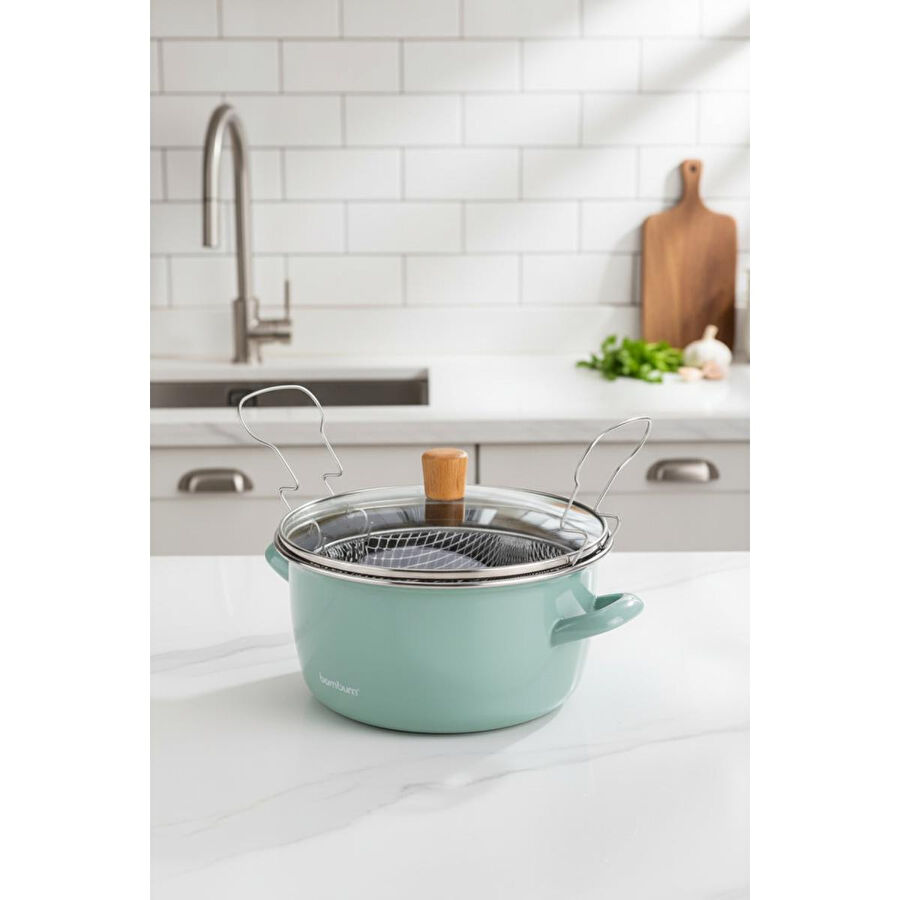 Bambum Nostalji Kızartma Tenceresi Açık Yeşil 22 Cm