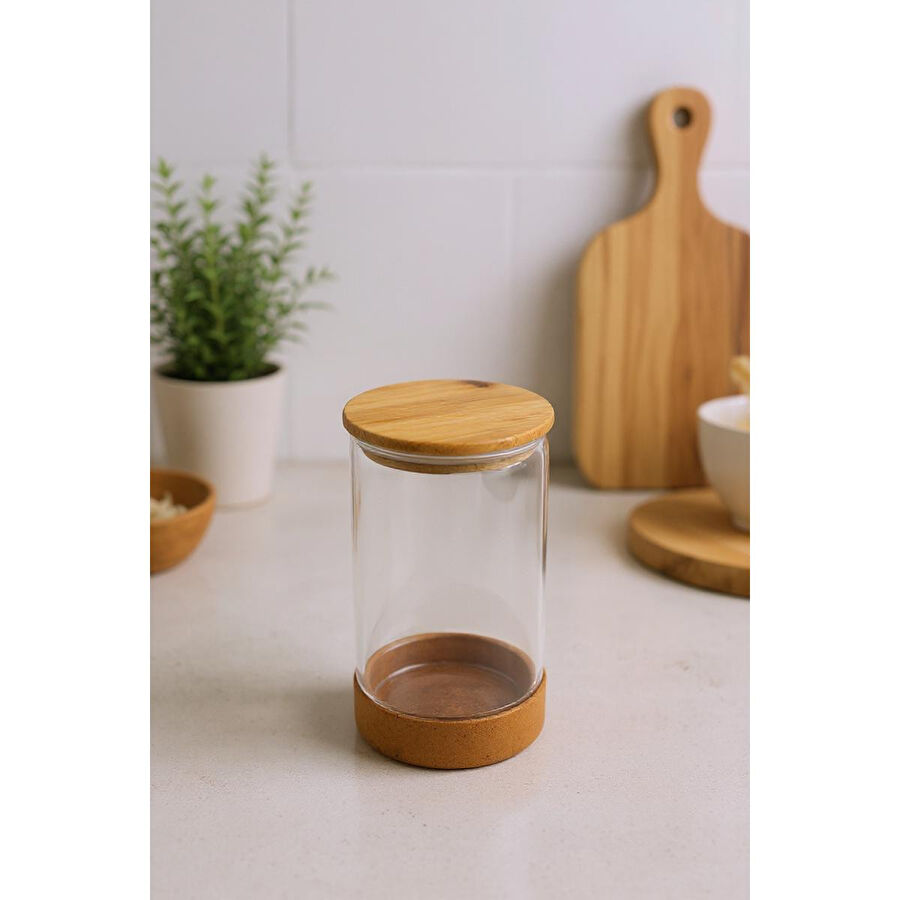 Bambum Corki Mantar Altlıklı Cam Saklama Kabı 170ml