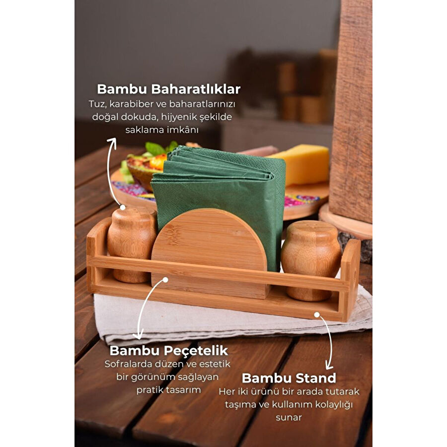 Bambum Elcoda - Peçetelikli Tuzluk & Biberlik