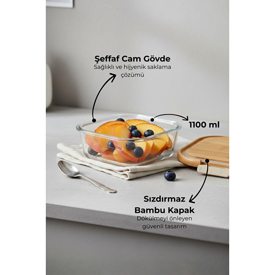 Bambum Patina Kilitli Cam Saklama Kabı 1100 Ml