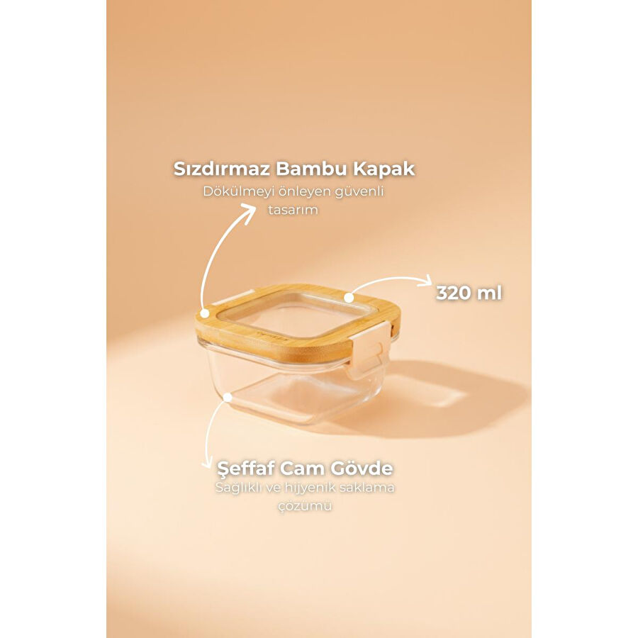 Bambum Poira Cam Kapaklı Kilitli Cam Saklama Kabı 320 Ml