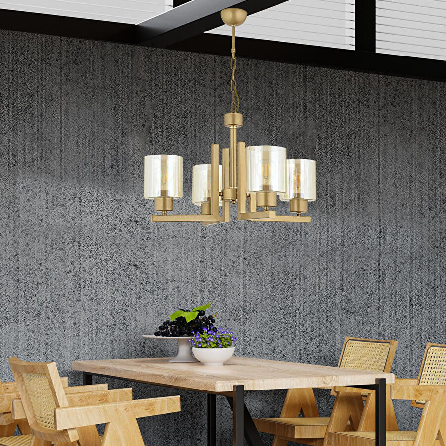 Apliqa Tasse 4 Lü Eskitme Boyalı Avize Bal Camlı Modern Genç Odası Yatak Odası Salon Avize