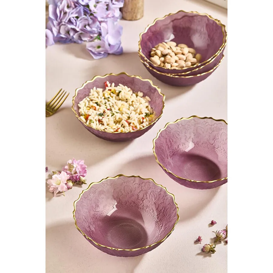 Lora Bianca Goblen Mürdüm 6 Parça 15 Cm Cam Salata/çorba/çerez Kasesi Seti Mürdüm