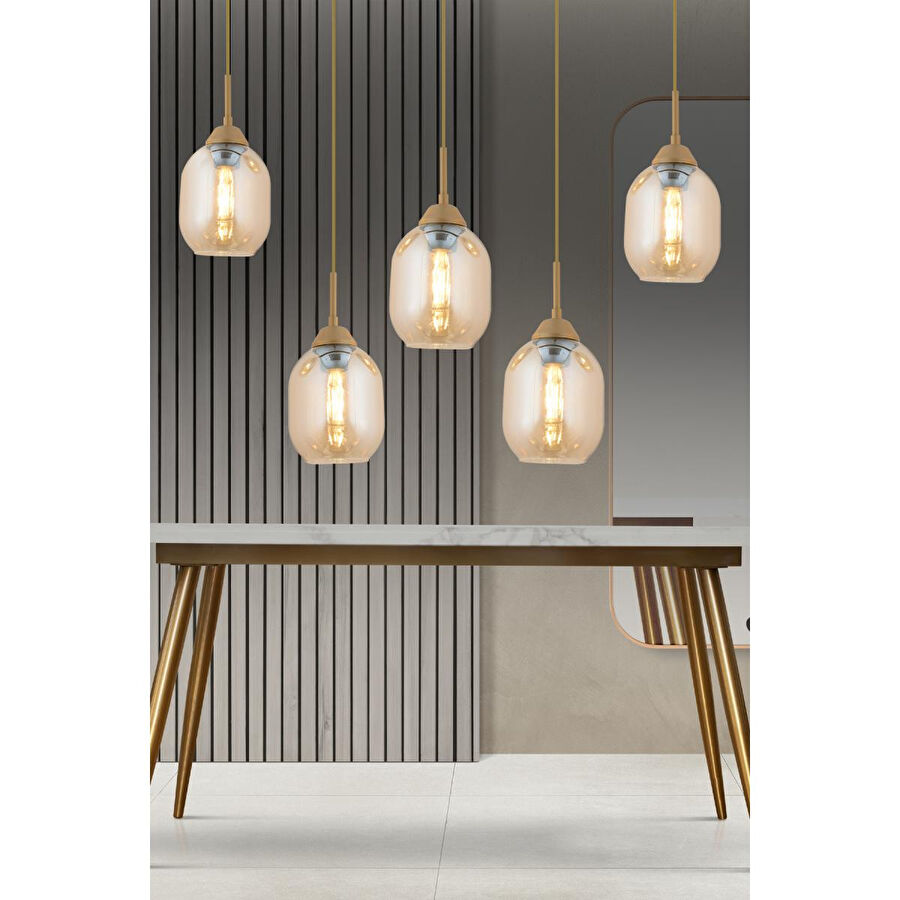 Apliqa Hierro 5 Li Sıralı Eskitme Modern Salon Avize