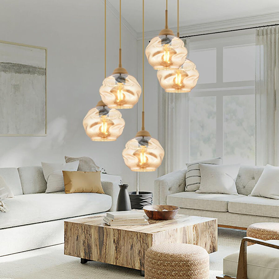 Apliqa Darko 5li Yuvarlak Eskitme Modern Sarkıt Oturma Odası Salon Sarkıt Avize