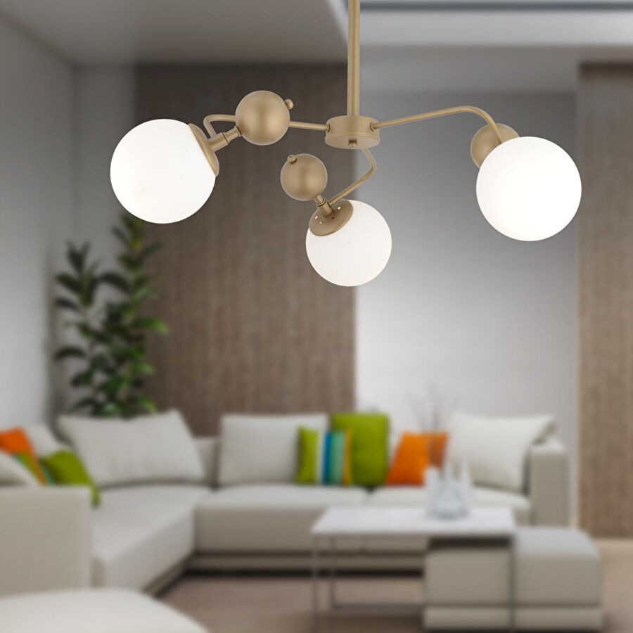 Apliqa Florit 3'lü Eskitme Beyaz Camlı Modern Mutfak Yatak Odası Salon Avize