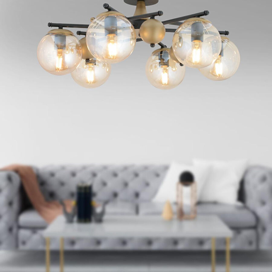 Apliqa Peyda 6'lı Siyah Eskitme Bal Camlı Modern Koridor Yatak Odası Salon Avize