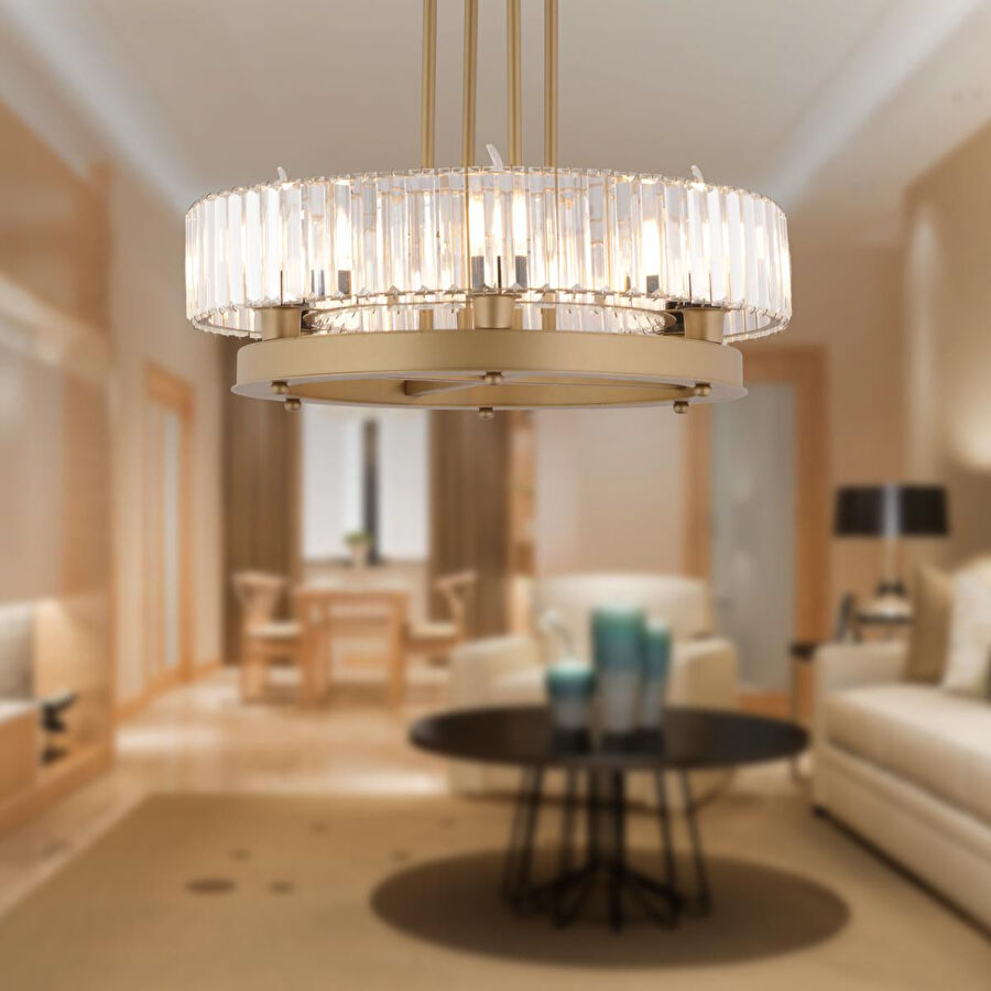 Apliqa Azalea 6lı Eskitme Kristalli Taşlı Modern Tasarım Kristal Büyük Salon Avize