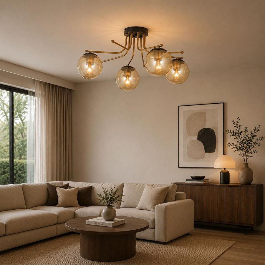 Apliqa Edin 4lü Siyah Eskitme Bal Camlı Modern Genç Odası Yatak Odası Salon Avize