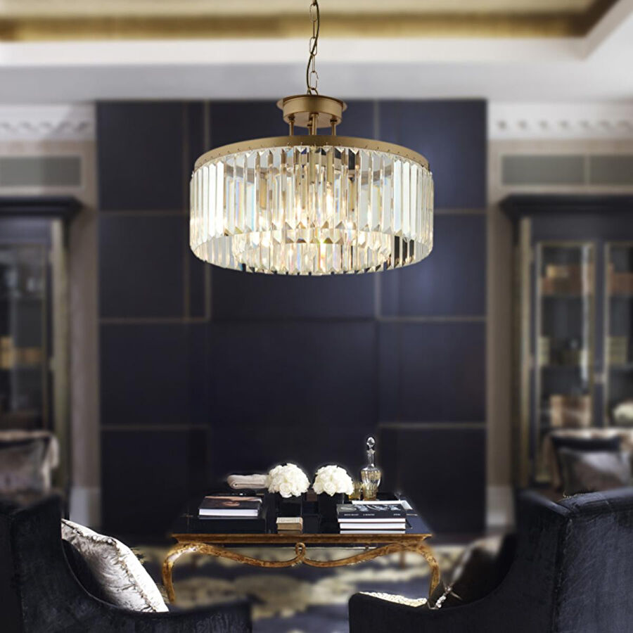 Apliqa Kanvas 45'lik Eskitme Kristalli Taşlı Modern Tasarım Kristal Salon Avize