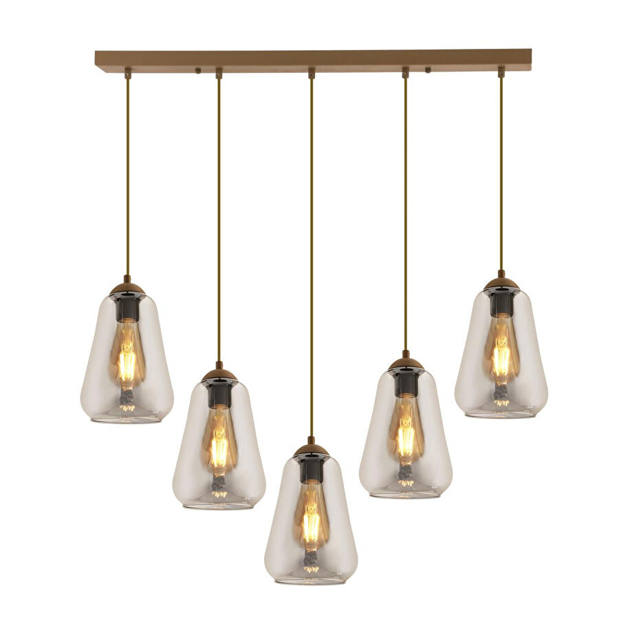 Apliqa Rita 5'li Sıralı Eskitme Füme Camlı Modern Salon Sarkıt Avize