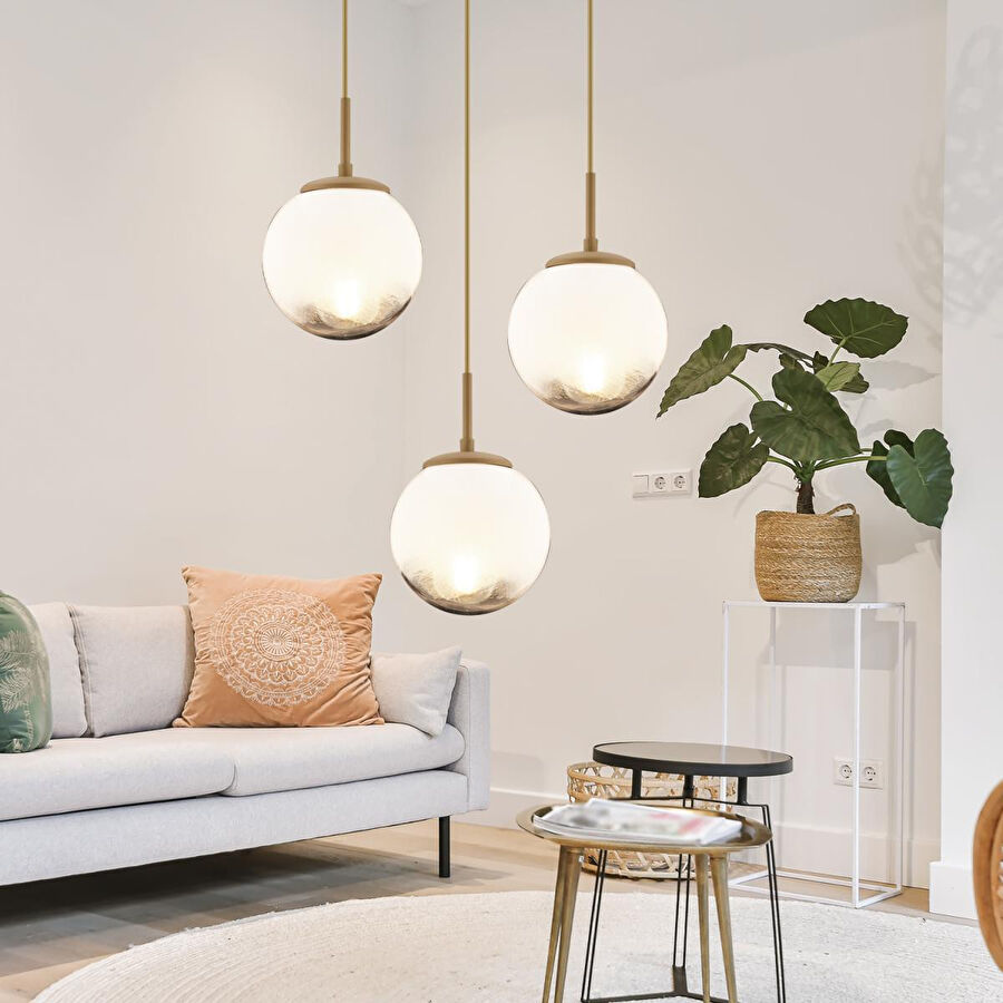 Apliqa Mirsad 3lü Yuvarlak Eskitme Tekli Retro Modern Sarkıt Avize