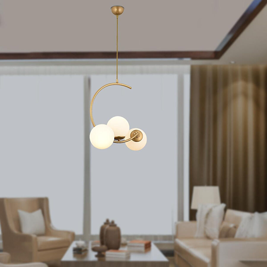 Apliqa Ladre 3lü Beyaz Camlı Eskitme Boyalı Modern Sarkıt, Mutfakyatak Odası Salon Avize