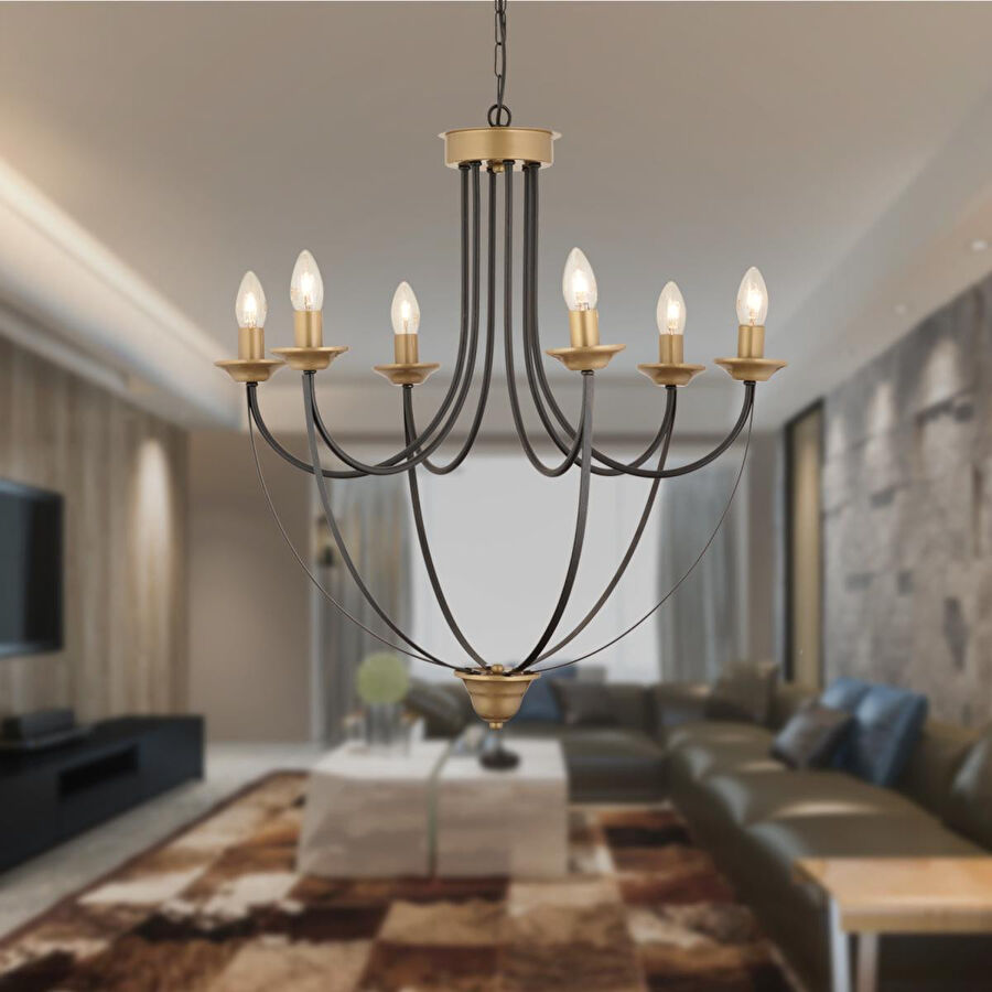 Apliqa Obito 6lı Siyah Eskitme Modern Sarkıt Yatak Odası Retro Salon Avize