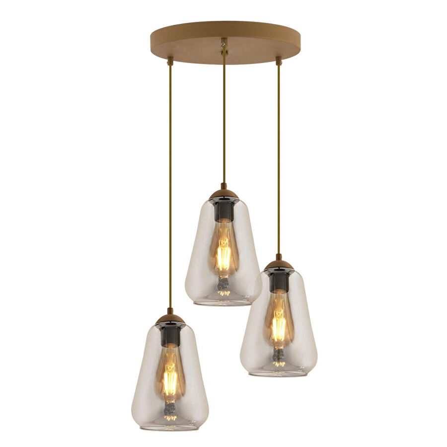 Apliqa Rita 3'lü Yuvarlak Eskitme Füme Camlı Modern Salon Sarkıt Avize