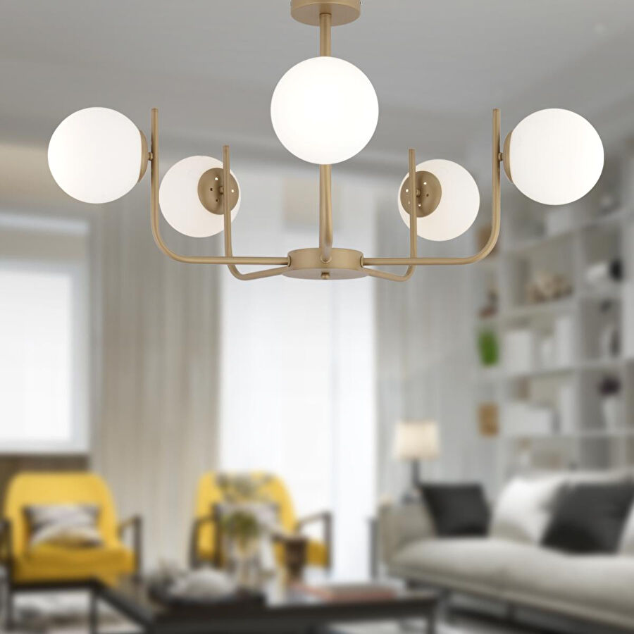 Apliqa Lowel 5'li Eskitme Beyaz Camlı Modern Koridor Yatak Odası Salon Avize