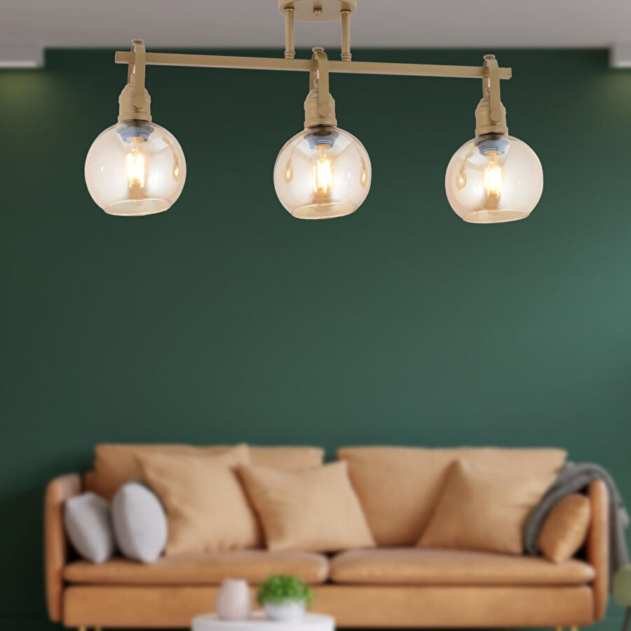 Apliqa Cherish 3'lü Sıralı Eskitme Bal Camlı Modern Oturma Odası Salon Avize