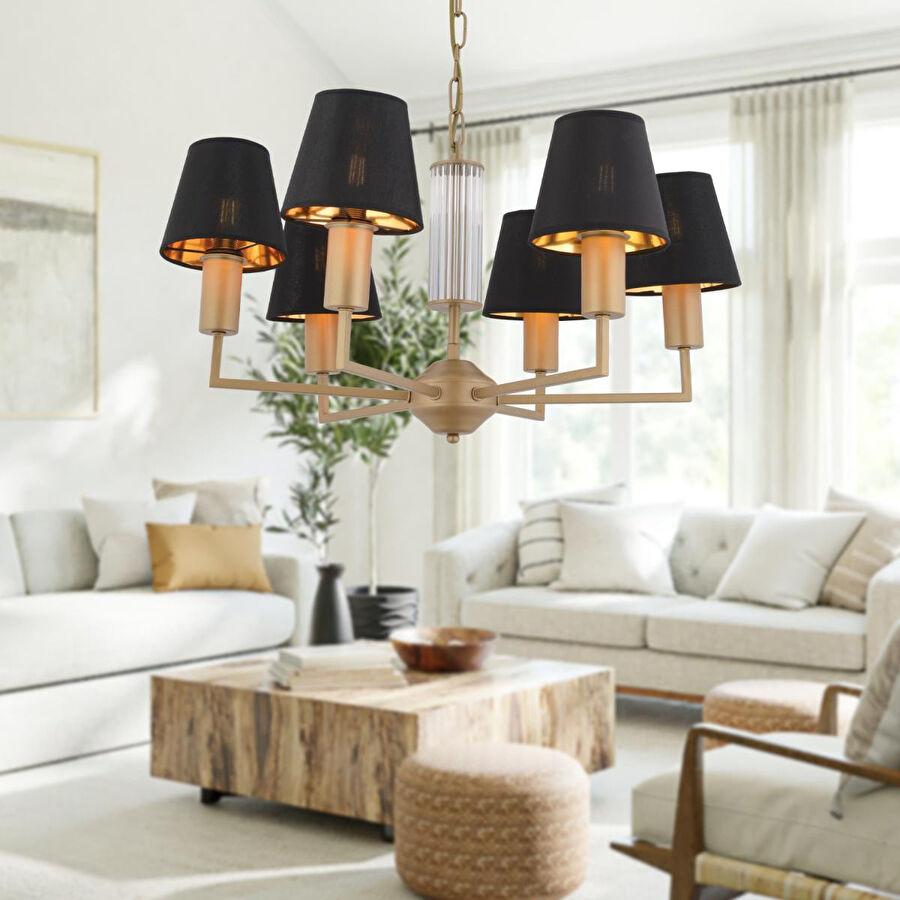 Apliqa Ellery 6'lı Eskitme Siyah Şapkalı Modern Plafonyer Genç Odası Yatak Odası Retro Salon Avize