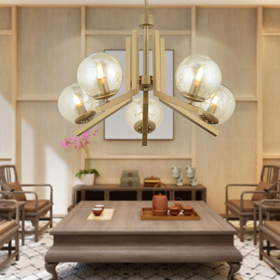 Apliqa Mikel 5 Lü Komple Eskitme Boyalı Bal Camlı Modern Retro Sarkıt Yatak Odası Salon Avize