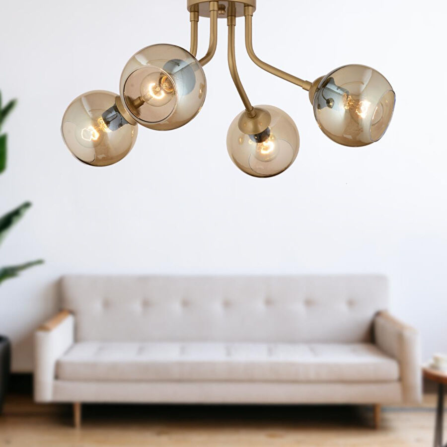 Apliqa David 4lü Eskitme Bal Camlı Modern Genç Odası Mutfaksalon Avize