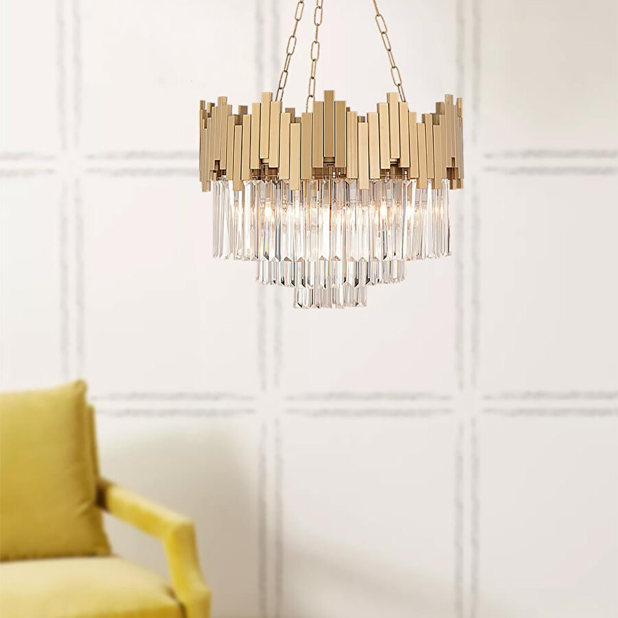 Apliqa Navona Eskitme Kristalli, Taşlı Modern Tasarım Kristal Salon Avize