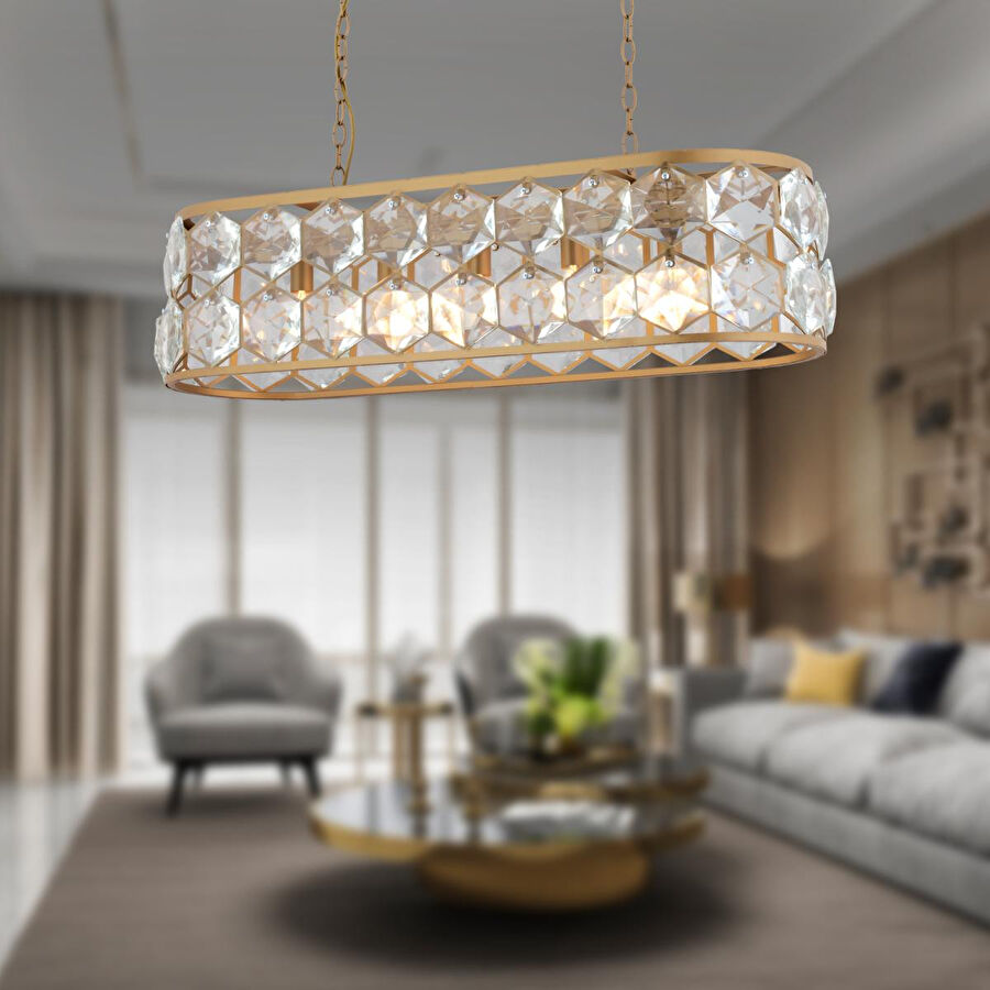 Apliqa Roman 5'li Sıralı Eskitme Kristalli Taşlı Modern Tasarım Kristal Salon Avize