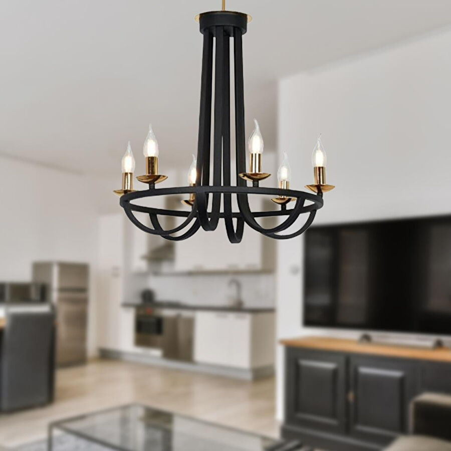 Apliqa Penelope Siyah 6 Lı Modern Genç Odası Yatak Odası Retro Salon Avize