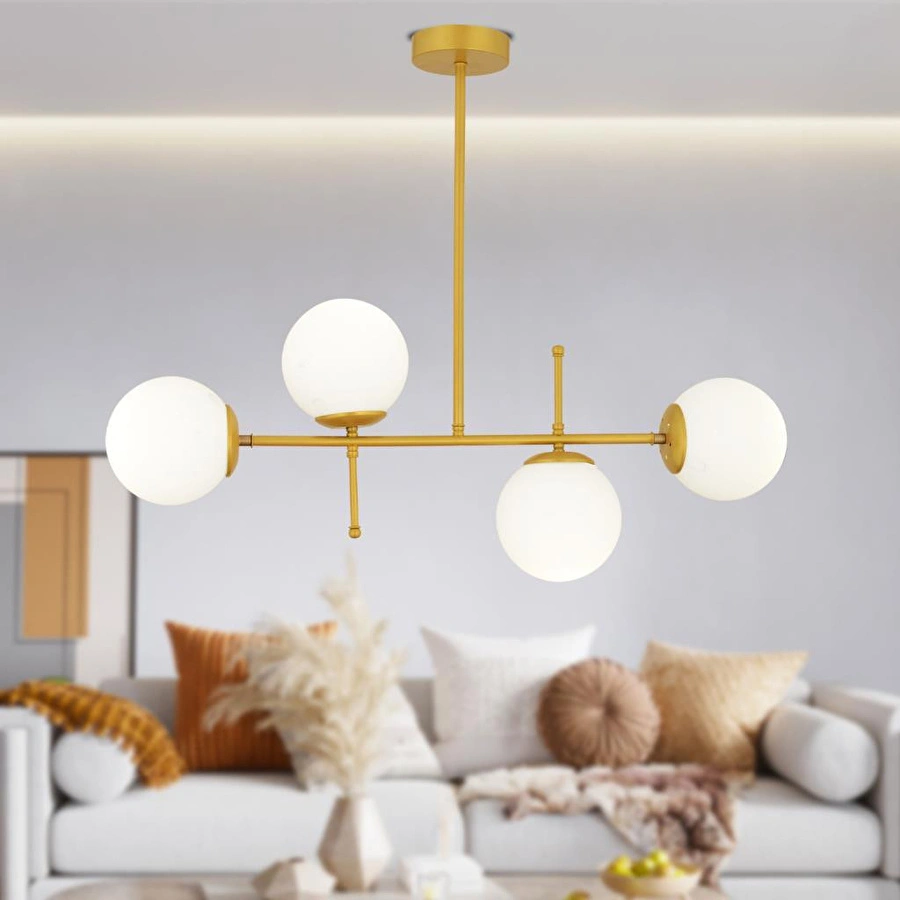 Apliqa Günay 4lü Gold Modern Mutfak Yemek Masası Üstü Yatak Odası Salon Avize