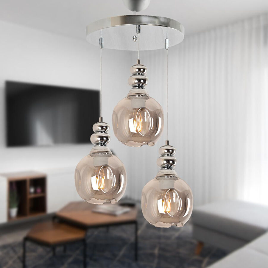 Apliqa Gaspar 3 Lü Krom Sarkıt Modern Genç Odası Mutfaksalon Avize