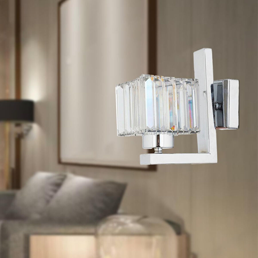 Apliqa Rivia Krom Kaplama Kristal Taşlı Duvar Lambası Yatak Odası-yatak Başı-salon Için Aplik