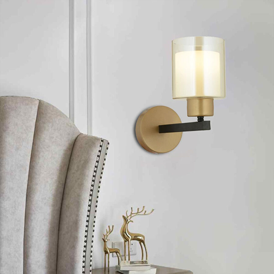 Apliqa Jade Eskitme Siyah Boyalı Çift Camlı Duvar Lambası Yatak Odası-banyo-yatak Başı Aplik